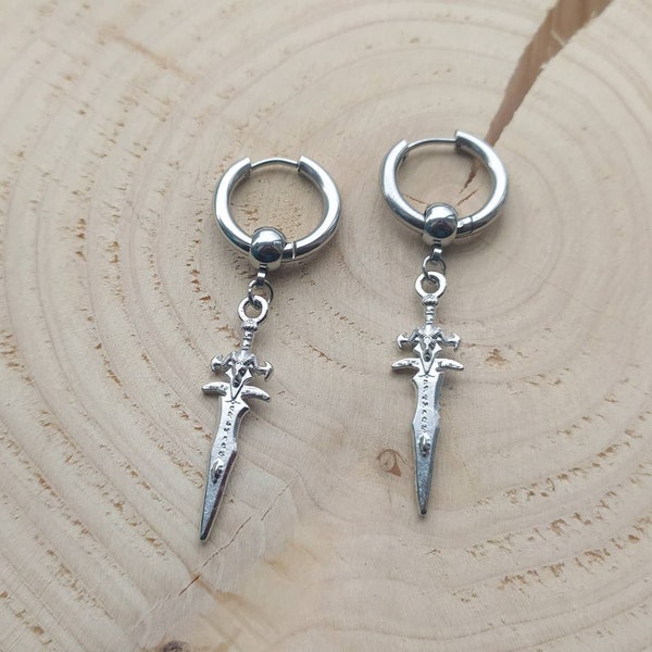 Dagger earrings, sword earrings, punk earrings, goth earrings, mens earring, womens earrings, black dagger, emo, alternative, mens jewelry