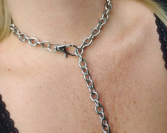 Chunky chain and o ring choker necklace, large clasp, thick silver chain, punk jewelry, punk necklace, womens necklace, mens jewelry, sub