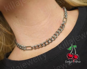Chunky Stainless Steel Chain Choker: Curb and Paperclip chain