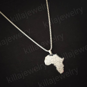 Collar con colgante de África, collar de África, collar para hombre, collar para mujer, collar de cadena de caja de plata, joyería para hombre