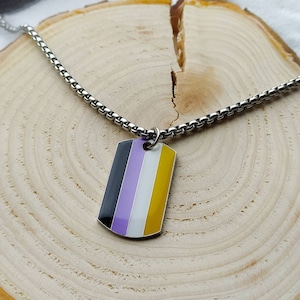 Non Binary Pride Flag Necklace: Stainless Steel LGBTQ Jewelry