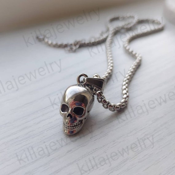 Orecchino A Cerchio In Acciaio Color Argento Con Teschio E Ciondoli A Catena P - Foto 4