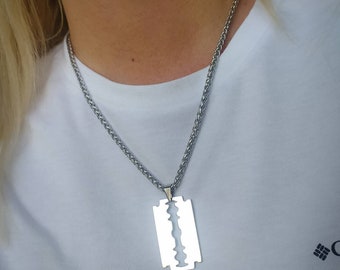 Stainless Steel Razor Blade Pendant Necklace: Punk Grunge Jewelry