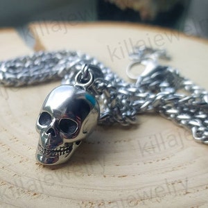 Silver skull pendant necklace, skull necklace, punk jewelry,  biker jewelry,  goth necklace,  mens necklace,  womens jewelry,  gifts for him