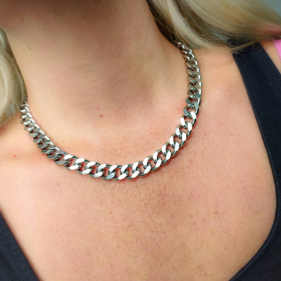 Super Chunky Silver Curb Chain Necklace, Cuban Link Necklace