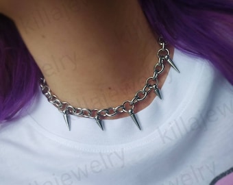 Stainless Steel Spike Chain Choker: Punk Goth Necklace