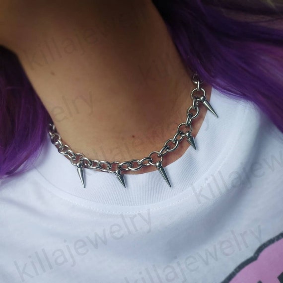 Collana girocollo con catena in acciaio inossidabile: gioielli punk con anello a O con punta - Italia