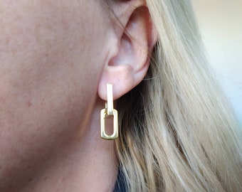 Chunky gold earrings, chunky gold chain link earrings, geometric earrings, rectangular hoop earrings, women's earrings, paperclip chain