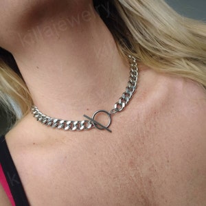 Chunky chain choker necklace, thick curb chain, women&#39;s chokers, statement jewelry, silver chain choker, punk choker necklace, punk jewelry