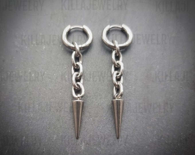 Silver chain and spike earrings