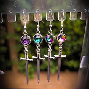 Gothic sword gem earrings
