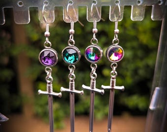 Gothic sword gem earrings