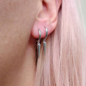 Black Spike Earrings, Stainless Steel Huggie Hoop Earrings