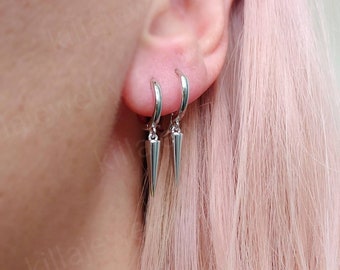 silver spike earrings, Huggie hoops, ear huggies, minimalist jewellery, womens earrings, punk earrings, gifts for her, mens jewelry