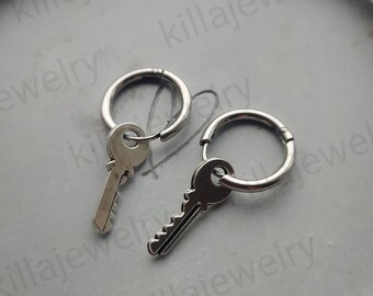 Boucles D'oreilles Unisexe Punk Clé Et Cadenas - Argent Tibétain - Longueur 50mm - Neuf Avec étiquettes