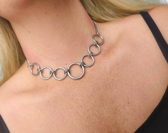 O ring choker necklace, large o ring, silver circle necklace, womens choker, women's jewellery, chunky choker necklace, gifts for her