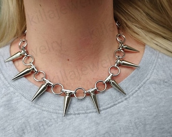 Silver Spike Punk Necklace: Stainless Steel Goth Choker - Etsy