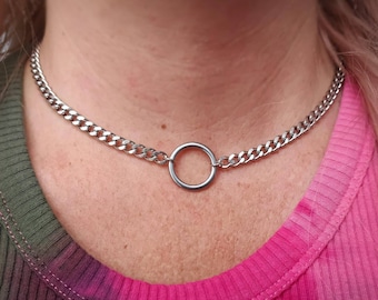 O ring chain choker, o ring necklace, stainless steel, minimalist choker, dainty choker, silver circle choker necklace, circle necklace