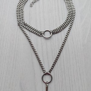 Multi strand o ring choker necklace in silver, multi layer necklace, silver circle necklace, spike necklace, spike choker, women's choker image 5