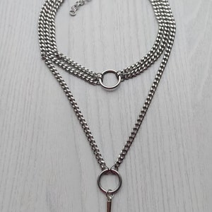 Multi strand o ring choker ketting in zilver, meerlaagse ketting, zilveren cirkelketting, spike ketting, spike choker, dames choker afbeelding 5