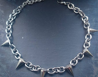 Spike rivet necklace, spike choker, silver spikes, gothic jewelry, punk jewelry, punk necklace, mens necklace,  womens jewelry, grunge, alt