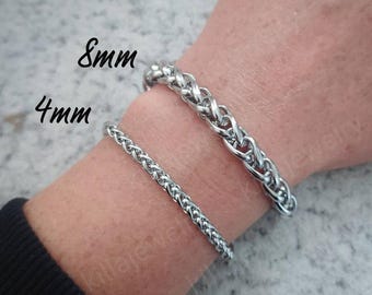 Chunky chain bracelet, wheat chain, thick silver chain, punk bracelet, punk jewelry, mens chain bracelet, women&#39;s jewellery, stainless steel