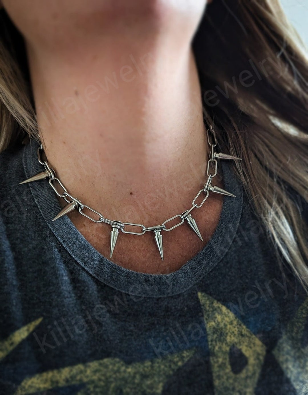 Spike Rivet Punk Necklace - Etsy