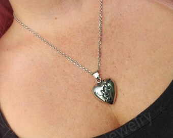 Broken Heart Pendant Necklace, Silver Heart Necklace, Gothic