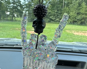 Personalized Skeleton hand glitter mirror car charm| car charm | glitter car charm| skeleton hand mirror car charm| mirror car charm