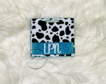 Cow Print Badge Buddy| Personalized Badge Buddy| Cow Badge Buddy| Glitter badge buddy |