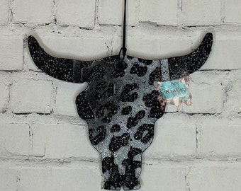 Black Leopard on black Bull Head Car Freshie| car freshie | freshie | leopard freshie| black leopard freshie| leopard Bull freshie| hot pink