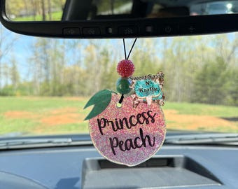 Personalized Peach glitter mirror car charm| car charm | glitter car charm| peach mirror car charm| mirror car charm