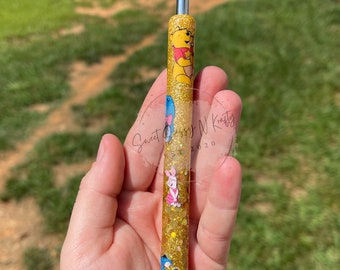 Bear glitter pen| glitter pen| gel pen| yellow bear | p o o h bear pen|