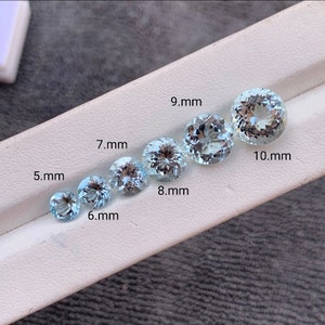 AAA Aquamarine Gemstone: 5MM-10MM Round Faceted Stone
