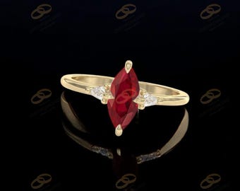 Marquise Ruby Ring: Gold Plated Sterling Silver Vintage Engagement Ring