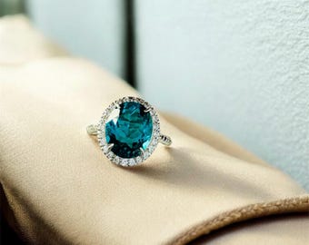 Indicolite Tourmaline , Solitaire Engagement Ring, Oval Stone Ring, For Women Gift, 925 Sterling Silver Gift,