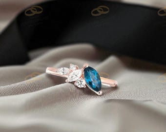 London BT Gemstone Engagement Ring - A Vintage Style Ring - Silver & Gold,Rose Gold Plated Marquise Cut Gemstone Ring - Unique Bridal Gift”