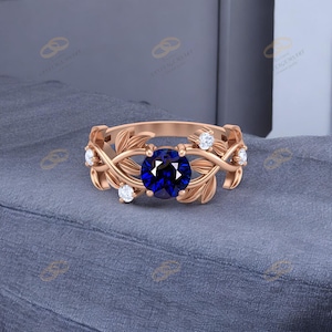 Vintage Style Tanzanite Ring: Rose Gold Plated Sterling Silver Leaves Design