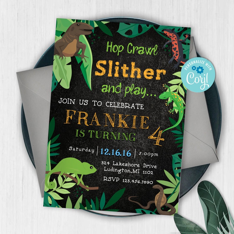 Reptile Birthday Invitation, Digital and Printable Reptile Birthday ...