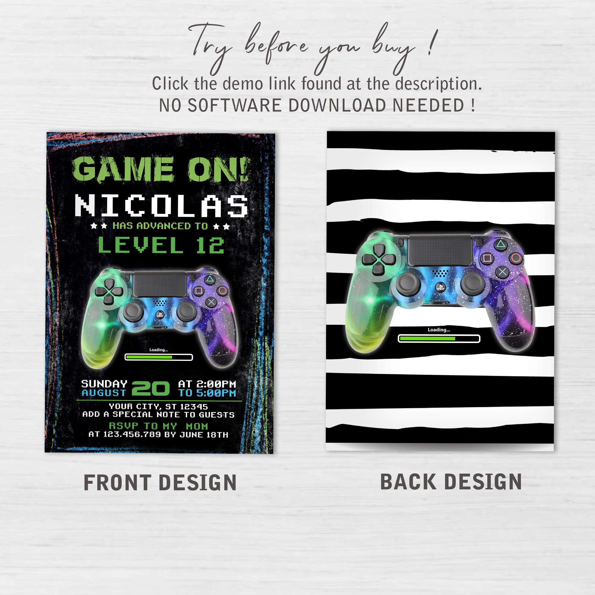 Gaming Birthday Invitation, Video Game Invitations, Video Game Party Invitation, Video Game