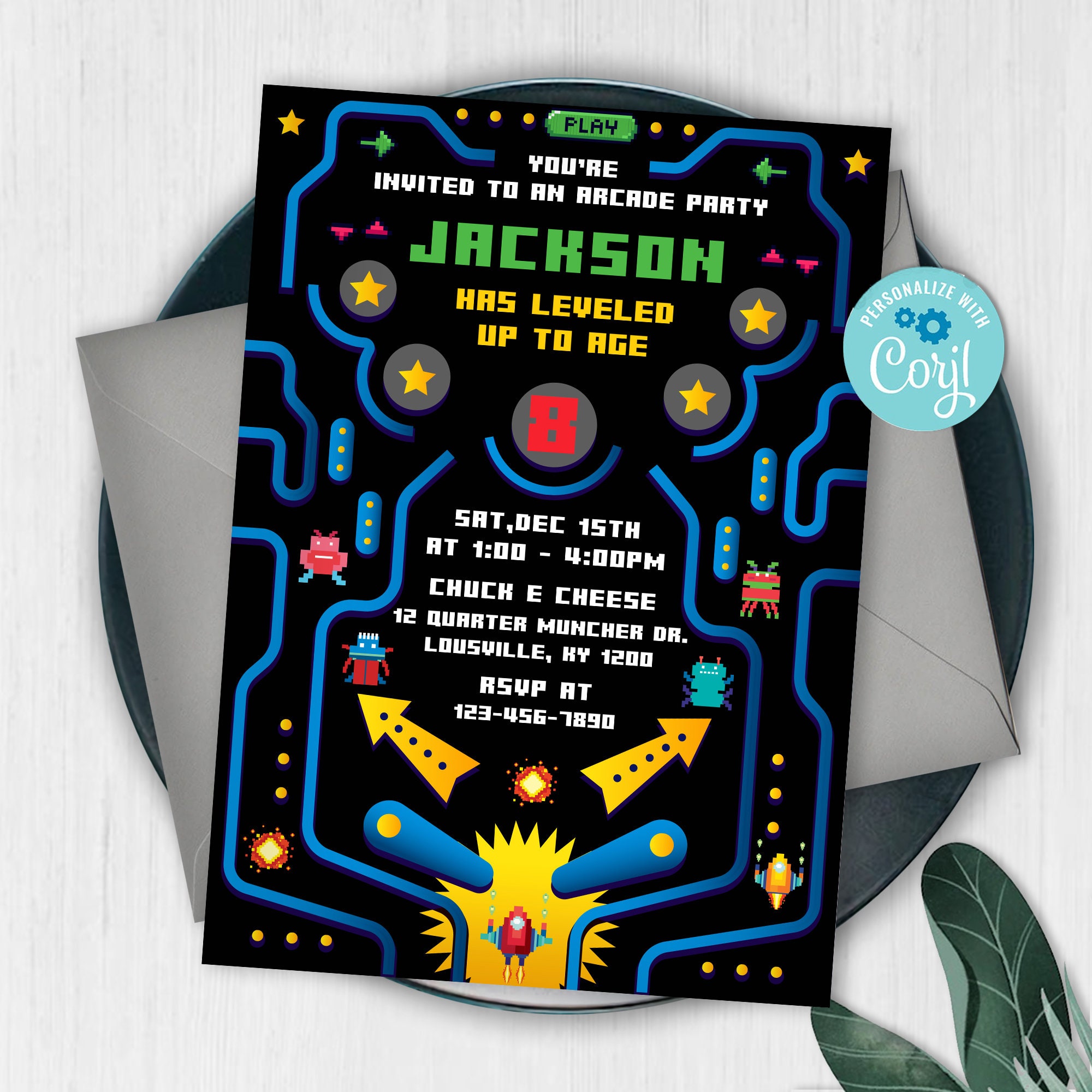 Arcade Party Invitation, Arcade Birthday Invitations, Arcade Birthday Party Invitations, Arcade