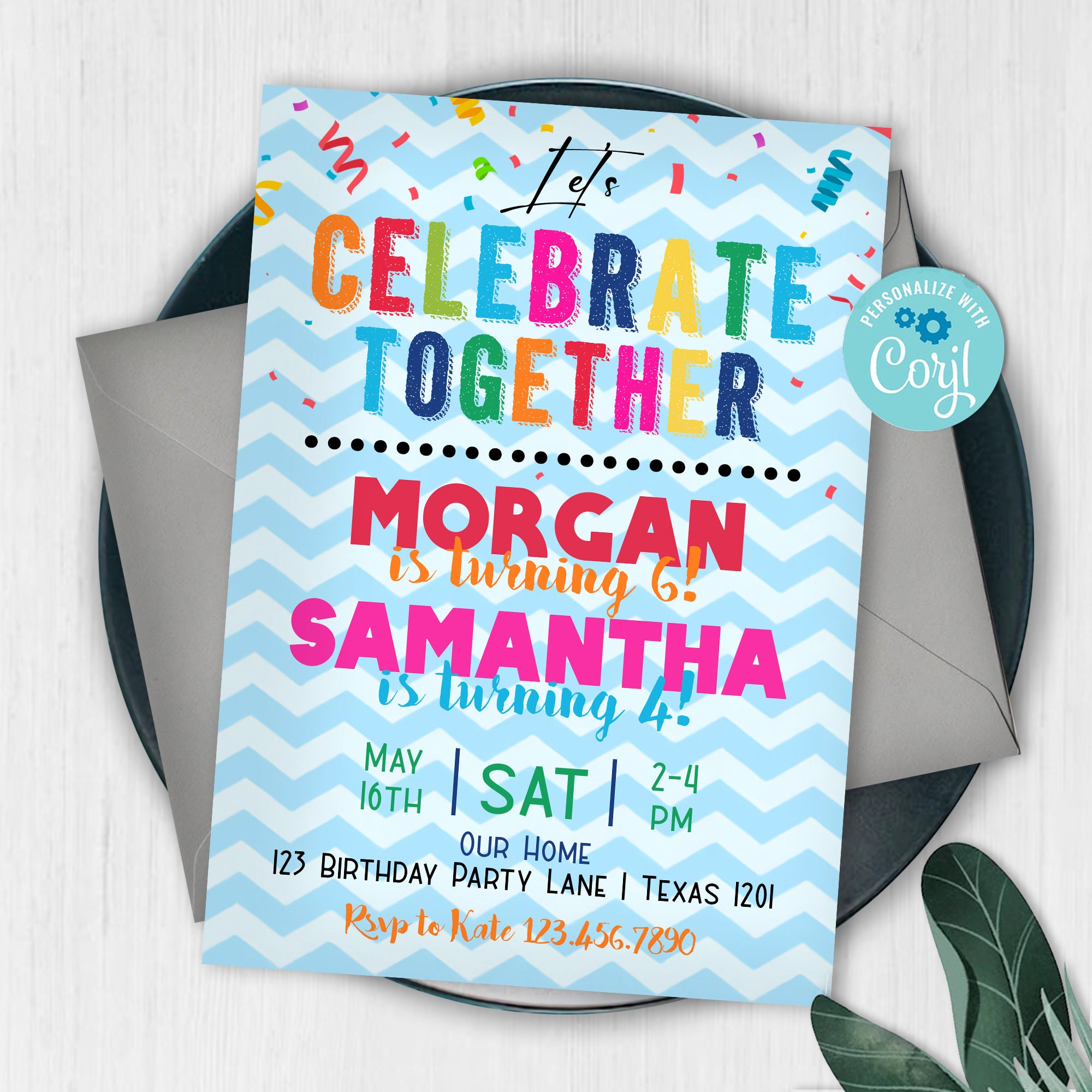 Joint Invitation, Sibling Invitation, Siblings Birthday Invitation
