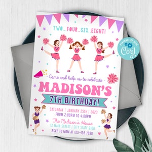 EDITIERBARE, Cheerleader-Geburtstags-Einladung, Cheerleader-Party, Cheerleader-Einladung, Cheerleader-Geburtstagsfeier, Cheerleader-Einladung