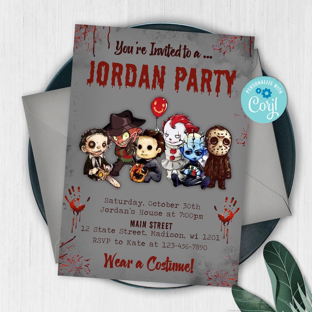 Horror Birthday Invitation, Halloween Party Invitation Template