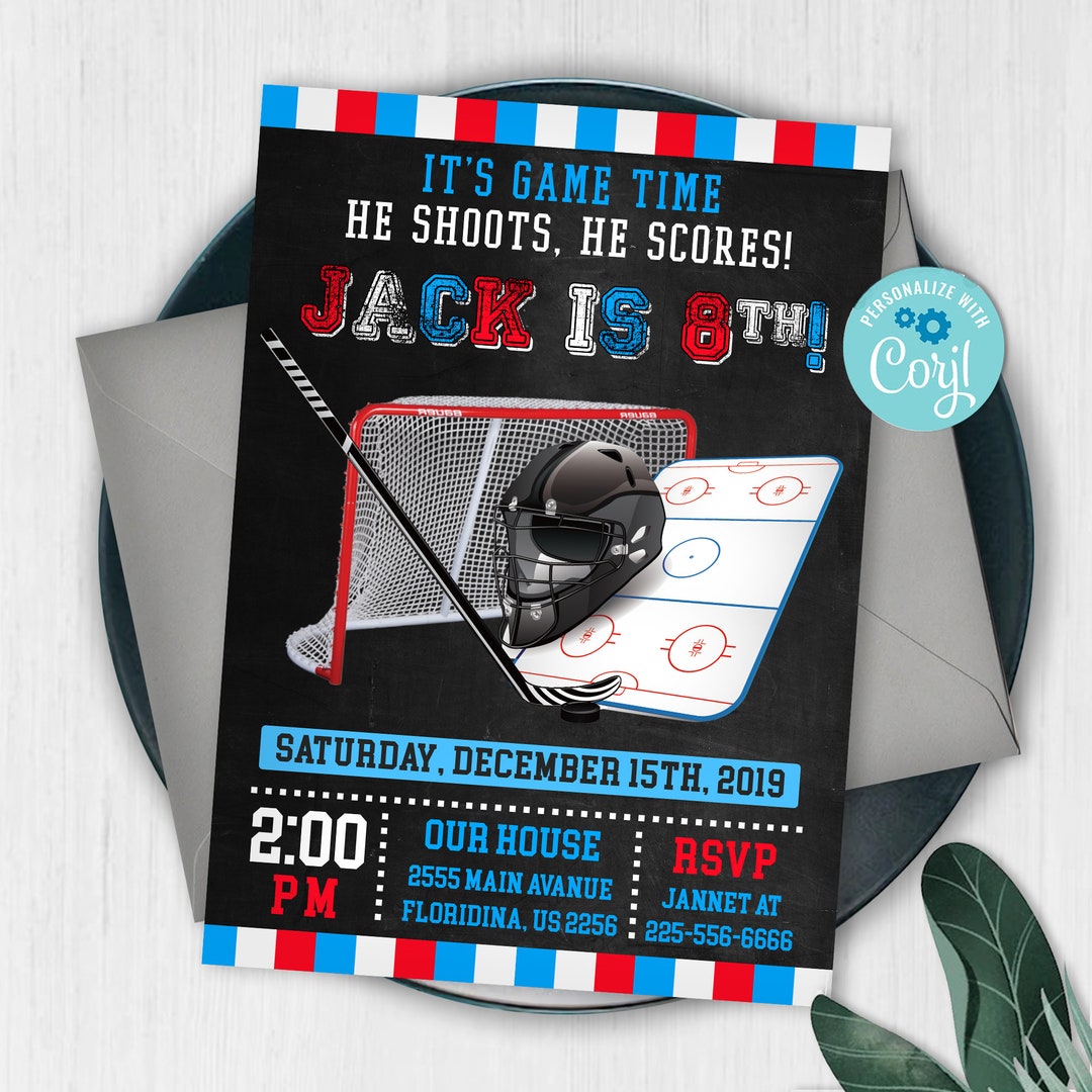 Hockey Invitation, Hockey Birthday Invitations, Hockey Birthday, Hockey