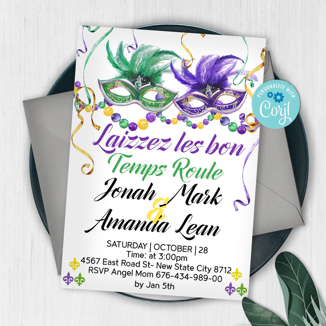 Mardi Gras Invitation, Mardi Gras Celebration Invitation, Carnival ...