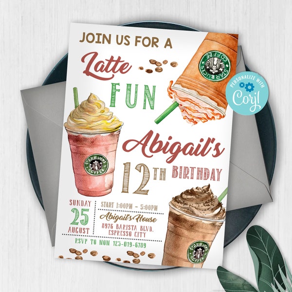 Editable Latte Fun Invitation, Cafe Invitation, Coffee Invitation, Starbuc Invitation, Coffee Invite, Latte Invitation, Latte Fun Party