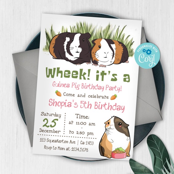 Guinea Pig Invitation Guinea Pig Party Guinea Pig Invite - Etsy