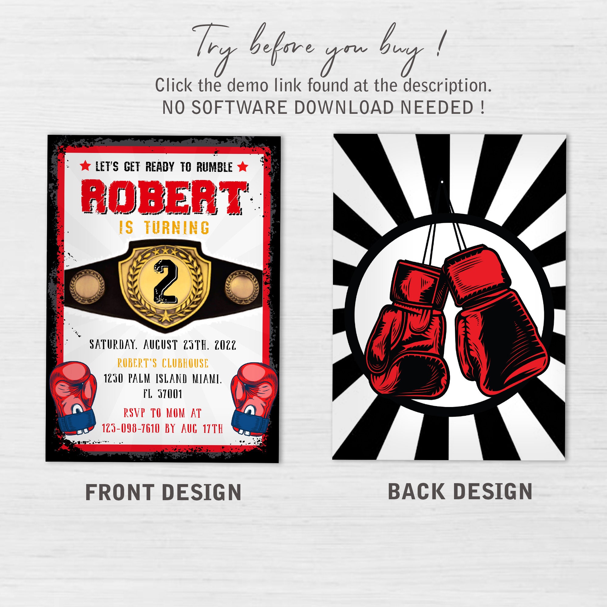 Boxing Birthday Invitation, Boxing Invitation, Boxing Party Invitation, Wrestling Invitation