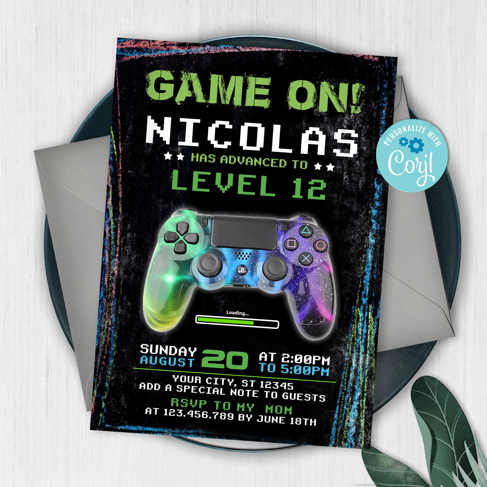 Gaming Birthday Invitation, Video Game Invitations, Video Game Party